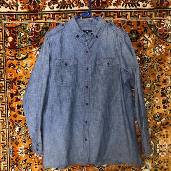 Women's GAP 100% Cotton Chambray Long Sleeve Button Down Shirt size XL - Picture 2 of 7